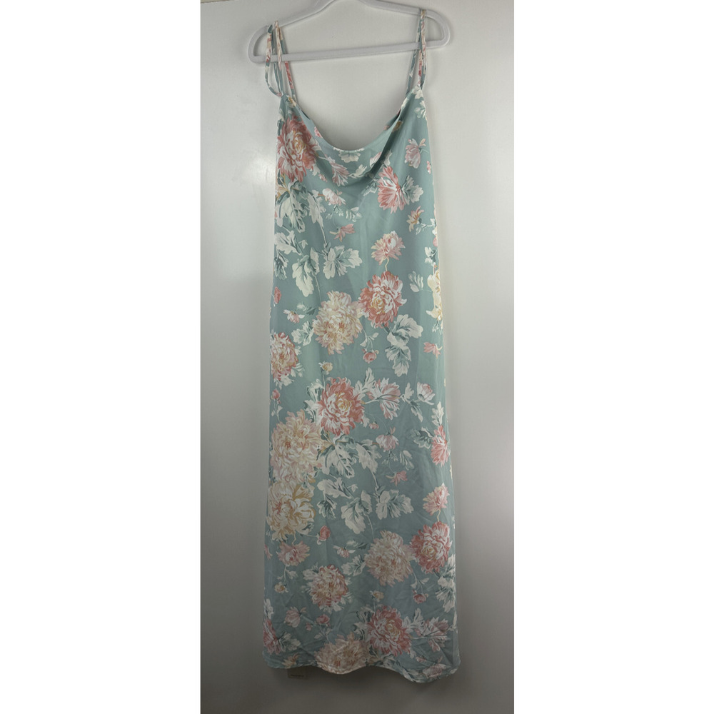 NWT Abercrombie & Fitch Cowl Neck Slip Maxi Dress Satin Floral Women's Size XL - Picture 2 of 16